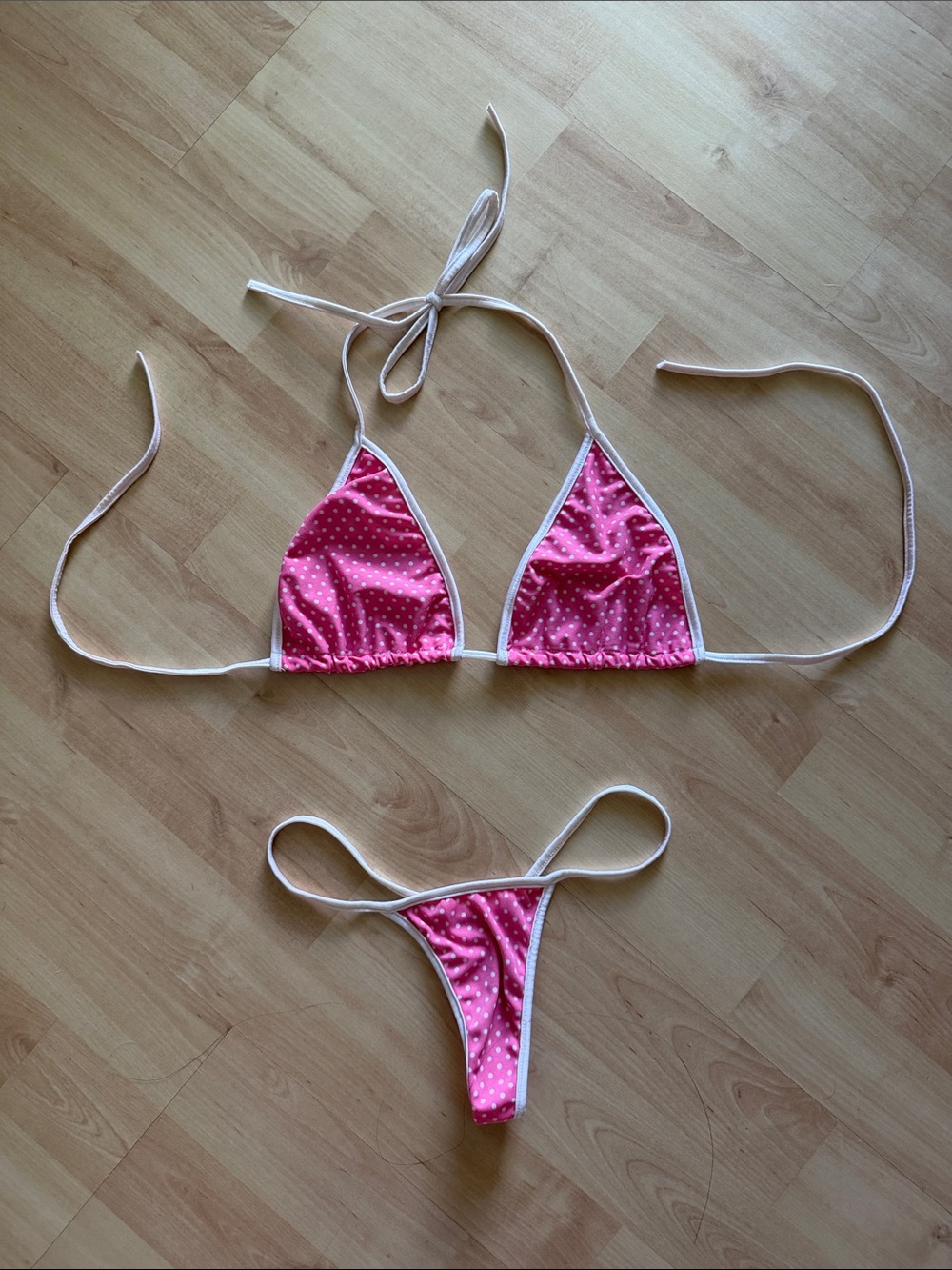 Pink Polka Dot String Bikini Set